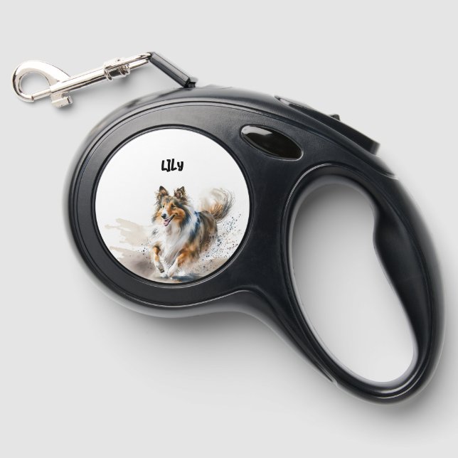 Rough Collie Running Retractable Dog Leash (Front)