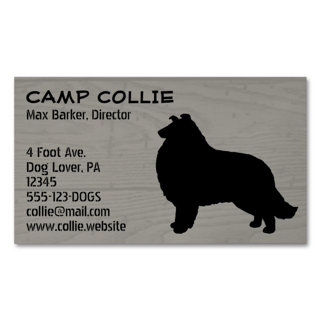 Rough Collie Silhouette | Dog Breed Wood Print Business Card Magnet (Front)