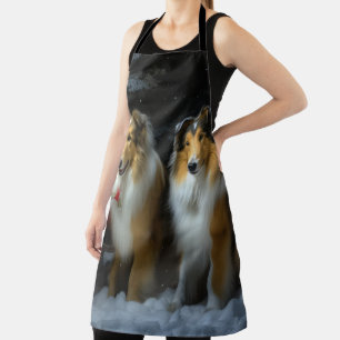 Rough Collie Snowy Sleigh Christmas Decor Apron