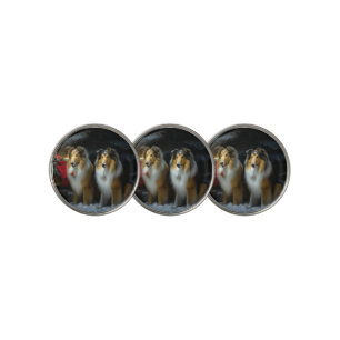 Rough Collie Snowy Sleigh Christmas Decor Golf Ball Marker