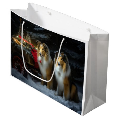Rough Collie Snowy Sleigh Christmas Decor Large Gift Bag