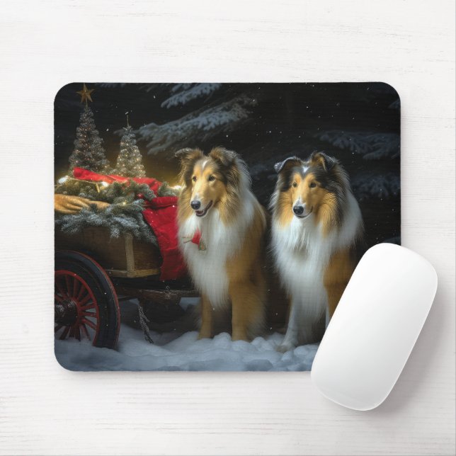 Rough Collie Snowy Sleigh Christmas Decor Mouse Pad (With Mouse)
