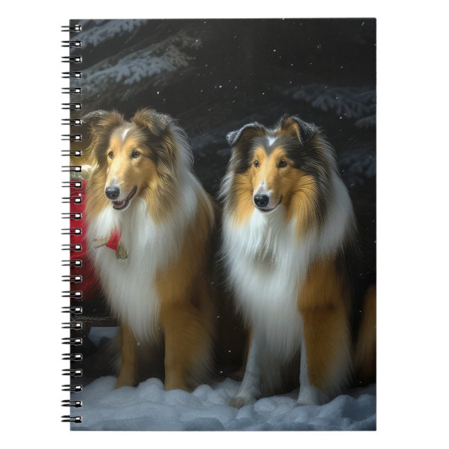 Rough Collie Snowy Sleigh Christmas Decor Notebook (Front)