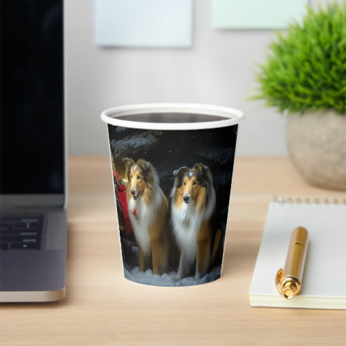 Rough Collie Snowy Sleigh Christmas Decor Paper Cups