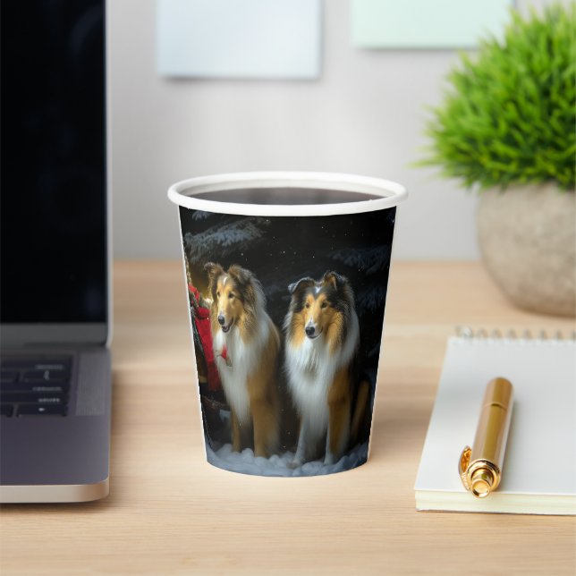 Rough Collie Snowy Sleigh Christmas Decor Paper Cups (Insitu)
