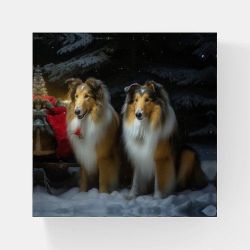 Rough Collie Snowy Sleigh Christmas Decor Paperweight