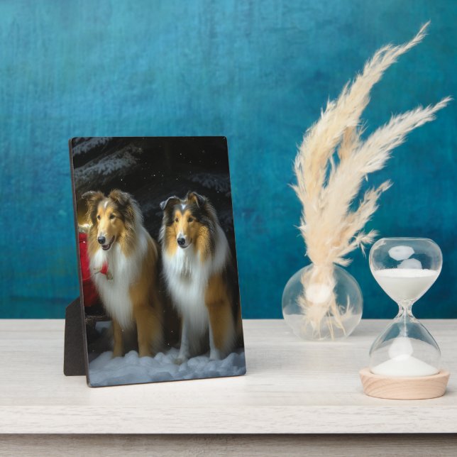 Rough Collie Snowy Sleigh Christmas Decor Plaque (Side)