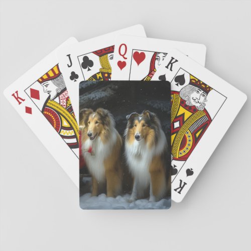 Rough Collie Snowy Sleigh Christmas Decor Playing Cards