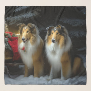 Rough Collie Snowy Sleigh Christmas Decor Scarf