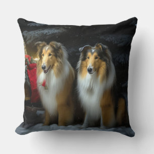 Rough Collie Snowy Sleigh Christmas Decor Throw Pillow