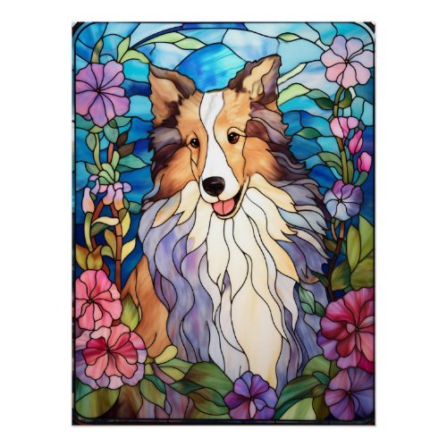 Rough Collie Stained Glass Window Poster