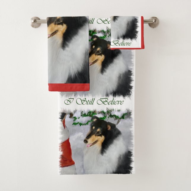 Rough Collie Tri Color Christmas Bath Towel Set (Insitu)