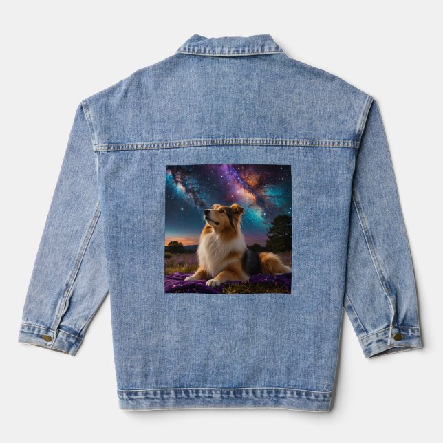 Rough Collie Under the Stars Denim Jacket (Back)