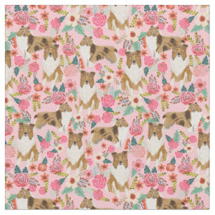 rough collie vintage florals pink fabric