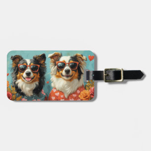 Rough Collie with Heart Roses Valentine's Day Luggage Tag