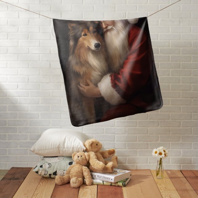 Rough Collie With Santa Claus Festive Christmas  Baby Blanket (In Situ)