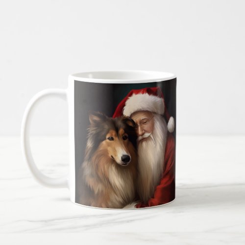 Rough Collie With Santa Claus Festive Christmas  Coffee Mug
