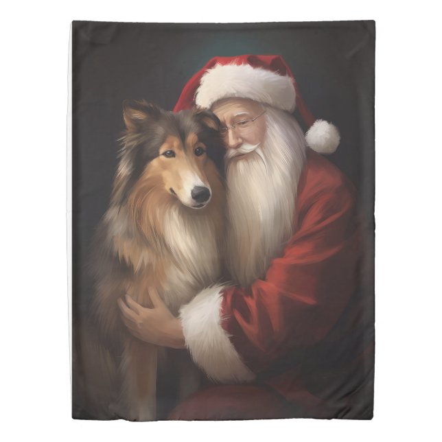 Rough Collie With Santa Claus Festive Christmas  Duvet Cover (Front)