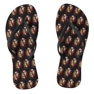 Rough Collie With Santa Claus Festive Christmas Flip Flops