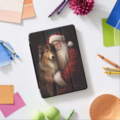 Rough Collie With Santa Claus Festive Christmas  iPad Air Cover