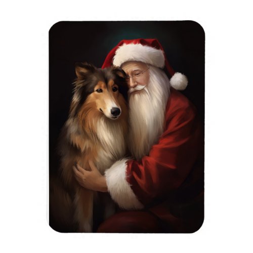 Rough Collie With Santa Claus Festive Christmas  Magnet