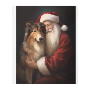 Rough Collie With Santa Claus Festive Christmas Metal Print