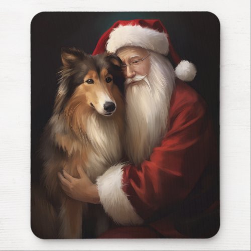 Rough Collie With Santa Claus Festive Christmas  Mouse Pad