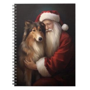 Rough Collie With Santa Claus Festive Christmas Notebook