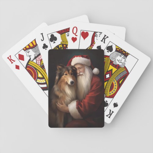 Rough Collie With Santa Claus Festive Christmas  Poker Cards