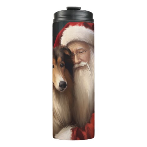 Rough Collie With Santa Claus Festive Christmas  Thermal Tumbler