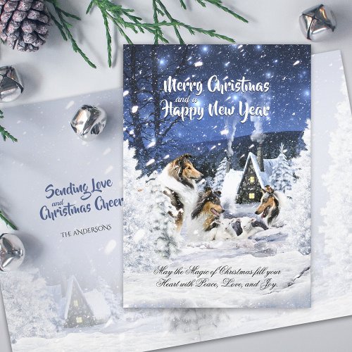 Rough Collies  Lambs in Magic Christmas Night _ H Holiday Card
