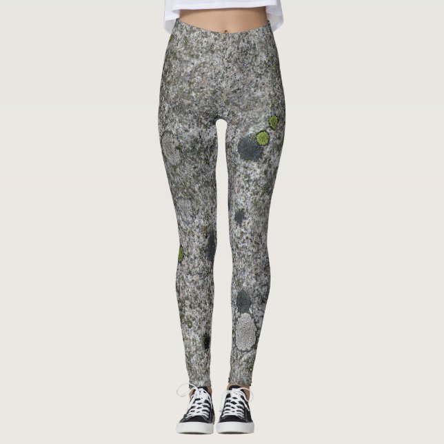 Rough Geology Gray Granite Rock texture with Moss Leggings (Front)