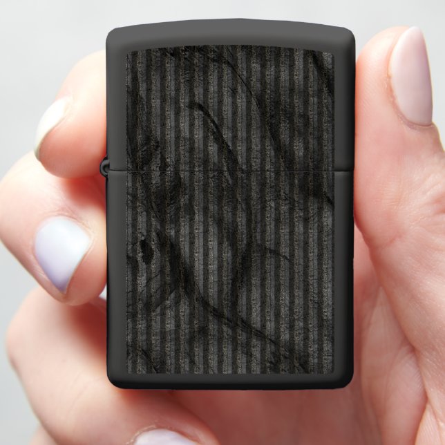 Rough gray stripes over stained abstract drawing t zippo lighter (In Hand)