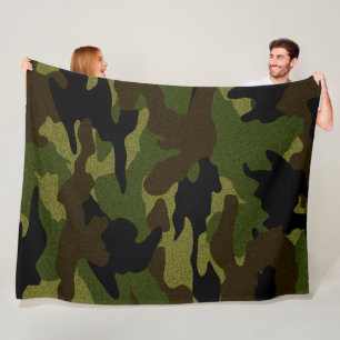 Rough Green Camo Military Custom Fleece Blankets