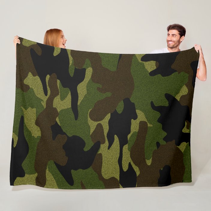 Rough Green Camo Military Custom Fleece Blankets