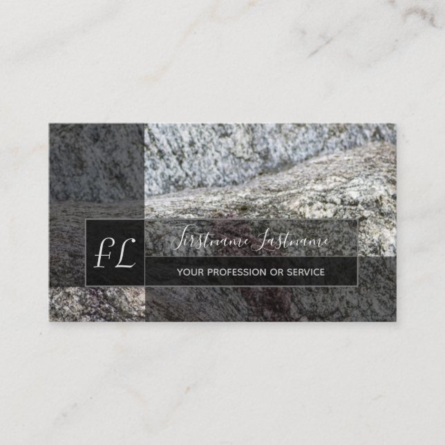 Rough grey marble rock marble structure monogram business card (Front)