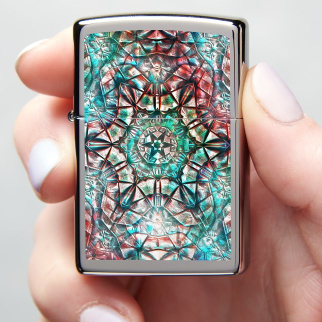 Rough kaleidoscope in burnt cyan by red strokes    zippo lighter (In Hand)
