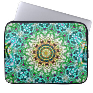 Rough metal aqua blue and green texture mandala laptop sleeve