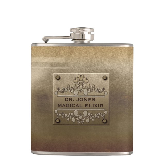 Rough Metal Plate Tarnished Flask (Front)