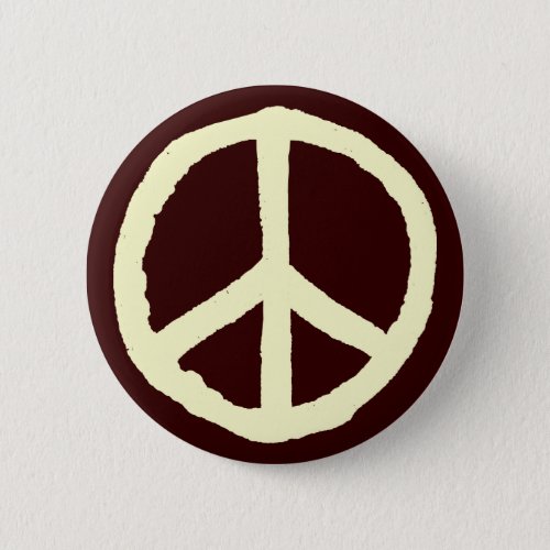 Rough Peace Symbol _ Cream on Brown Pinback Button