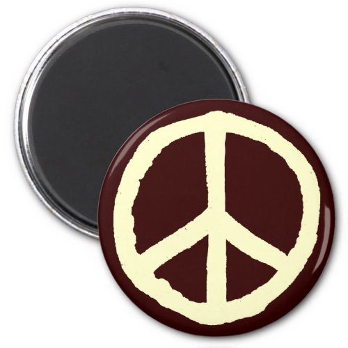 Rough Peace Symbol _ Cream on Dark Brown Magnet