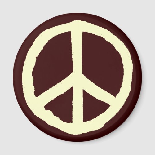 Rough Peace Symbol _ Cream on Dark Brown Magnet