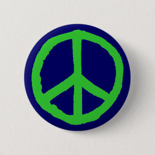 Rough Peace Symbol - Green on Dark Blue Pinback Button