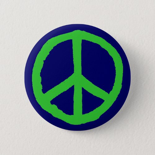 Rough Peace Symbol _ Green on Dark Blue Pinback Button