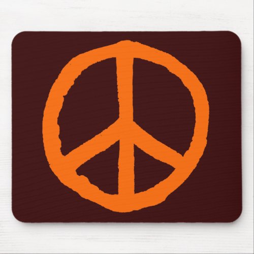 Rough Peace Symbol _ Orange on Dark Brown Mouse Pad
