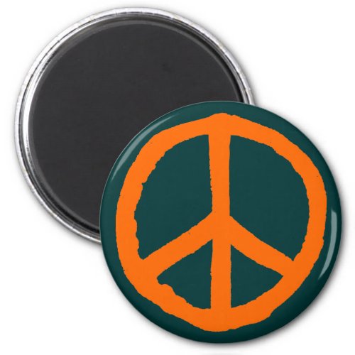 Rough Peace Symbol _ Orange on Dark Green Magnet