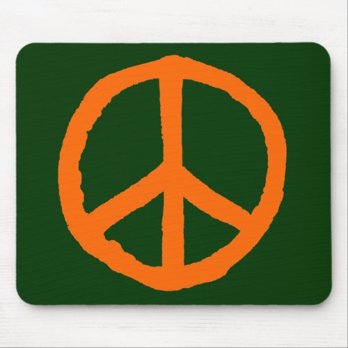 Rough Peace Symbol _ Orange on Dark Green Mouse Pad