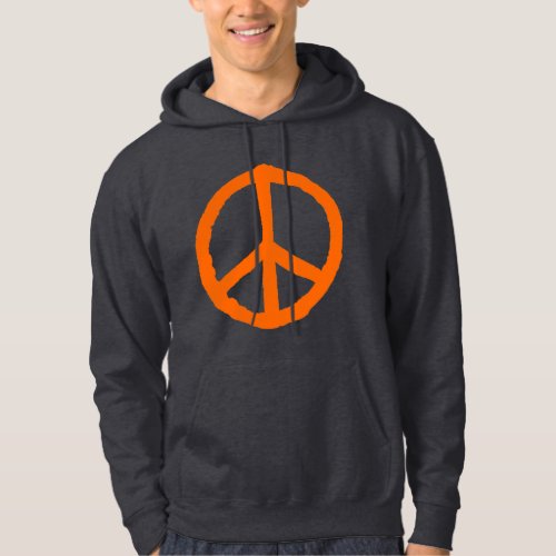 Rough Peace Symbol _ Orange on Dark Hoodie