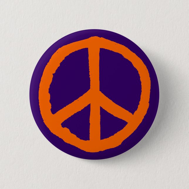Rough Peace Symbol - Orange on Deep Purple Button (Front)