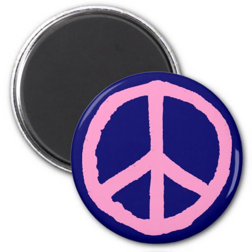 Rough Peace Symbol _ Pink on Dark Blue Magnet